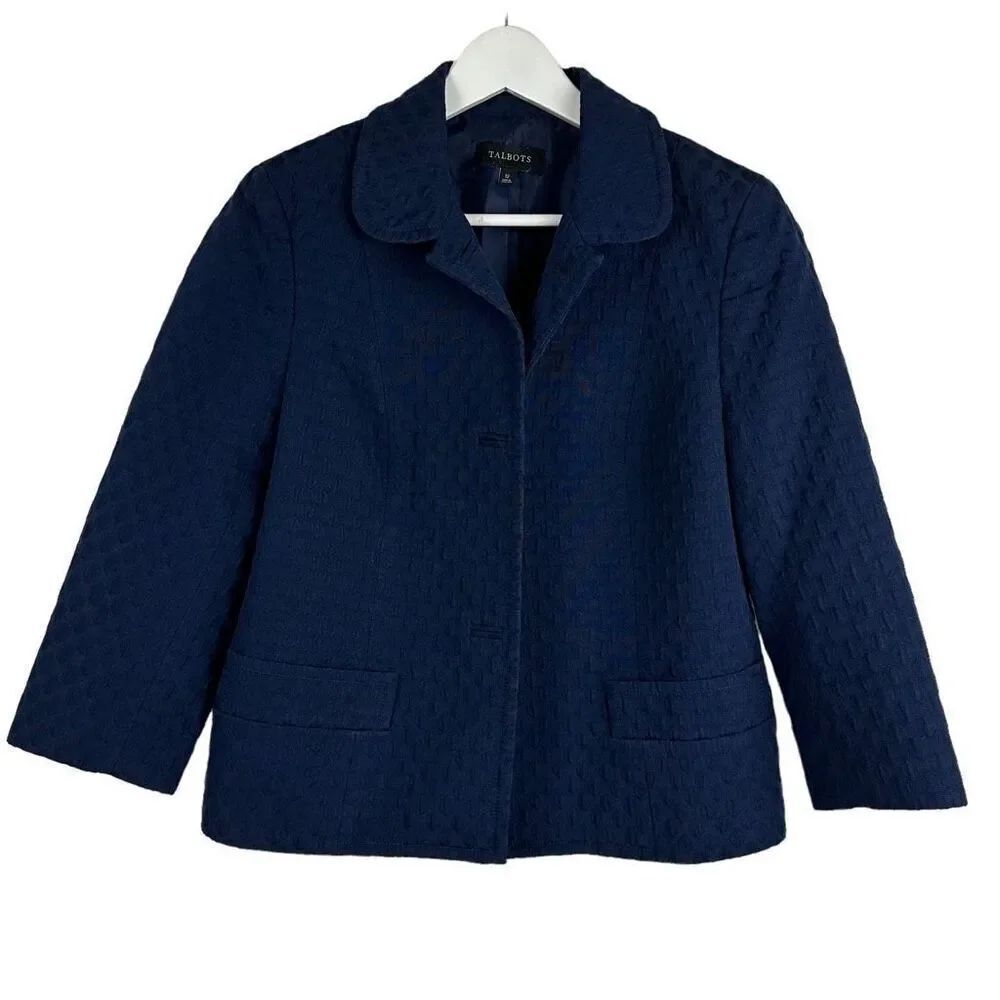 Talbots Blue Textured Blazer Jacket size 12 Rounded Collar